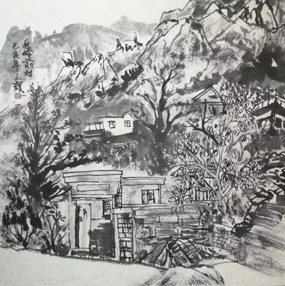 樊玉霞作品12  崂山返岭《靠海人家》卡纸50X50cm 2019年
